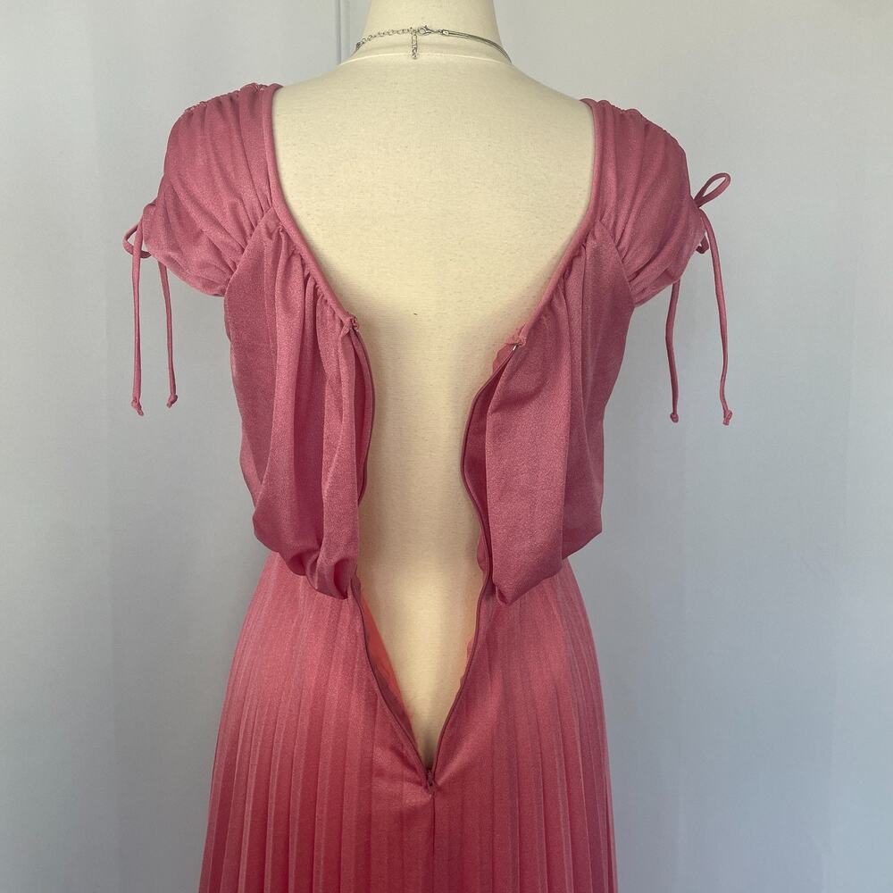 Vintage Formal Dress Size Small Pink Accordion Pleated Maxi Prom Bridesmaid 80s - Picture 9 of 16